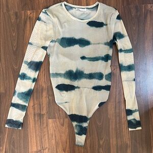 Zara Beige and Teal Tie-Dye Long Sleeve Bodysuit